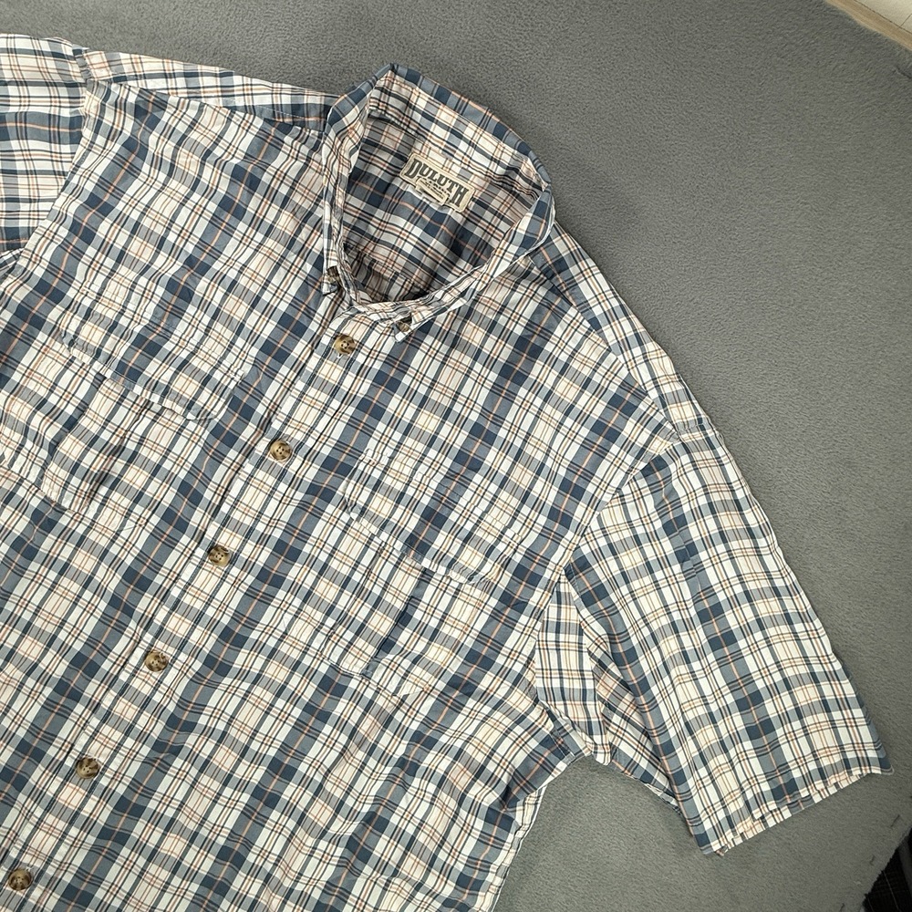 Duluth Trading Co Mens XL Tall Plaid Button Up Shirt Blue Orange